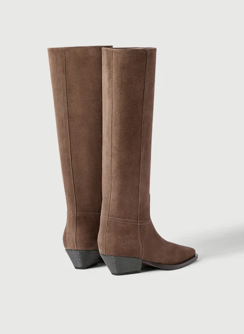 Велурени ботуши с монили Brunello Cucinelli — снимка 3