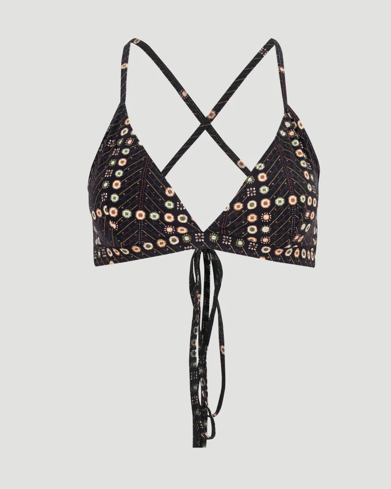 Printed Bikini Top in Black