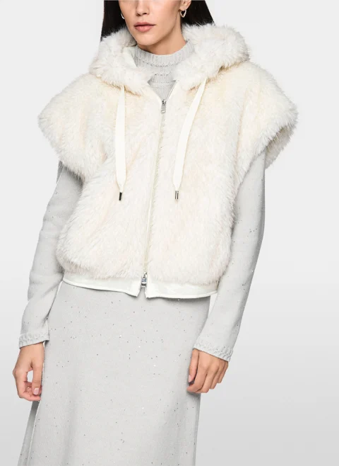 Елек от еко кожа с косъм Marc Cain Additions — снимка 2