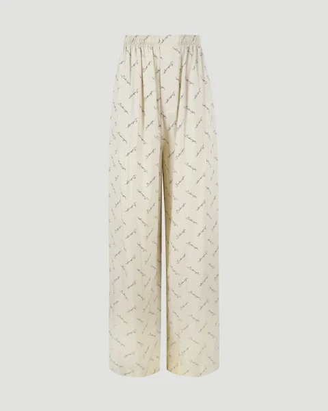 Silk Satin Pants in Beige
