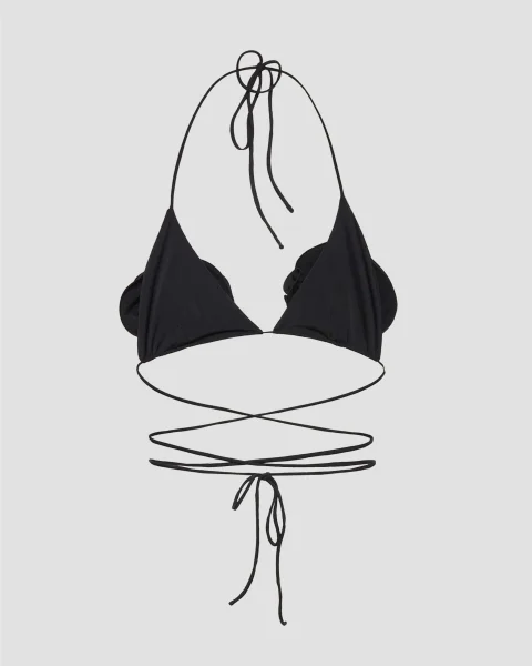 Floral Strappy Triangle Bikini Top in Black — снимка 2