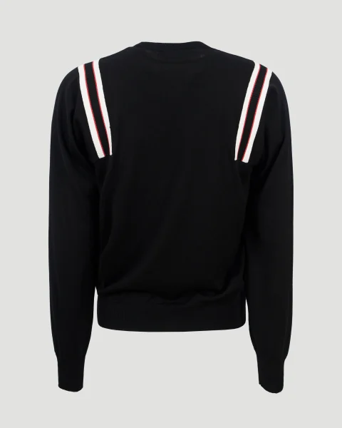 Striped-Detail Pullover in Black, White and Red — снимка 2
