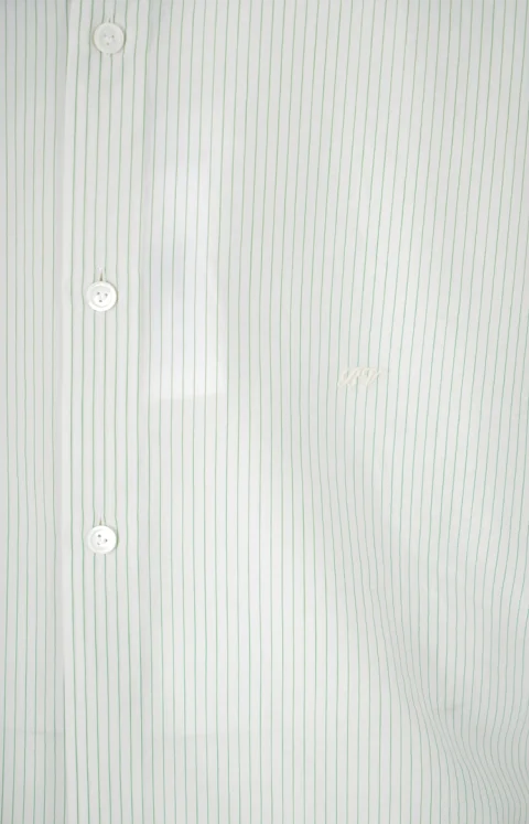 Striped Cotton and Cupro Shirt in Rice — снимка 2