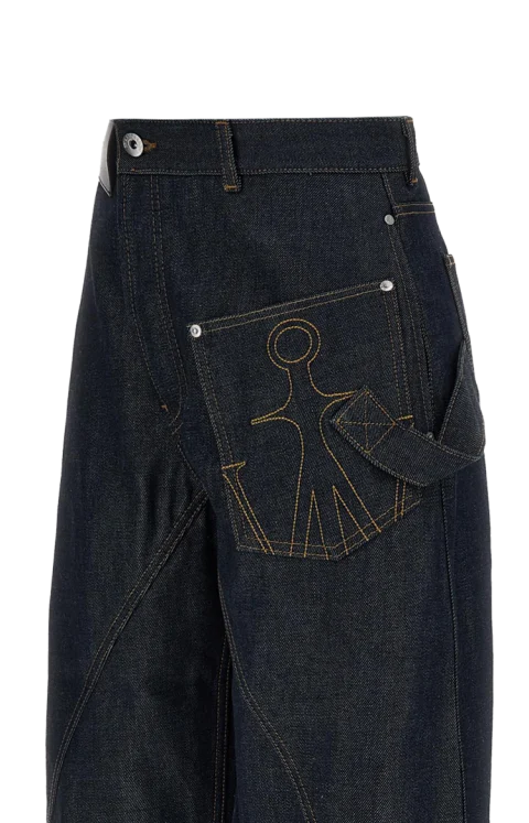 Twisted Turn-Up Workwear Denim Jeans in Indigo — снимка 2