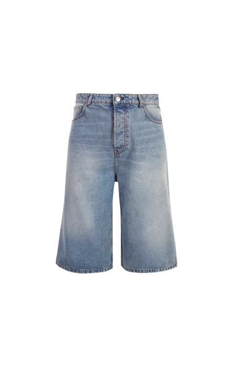 Blue Cotton Large Fit Bermuda Shorts