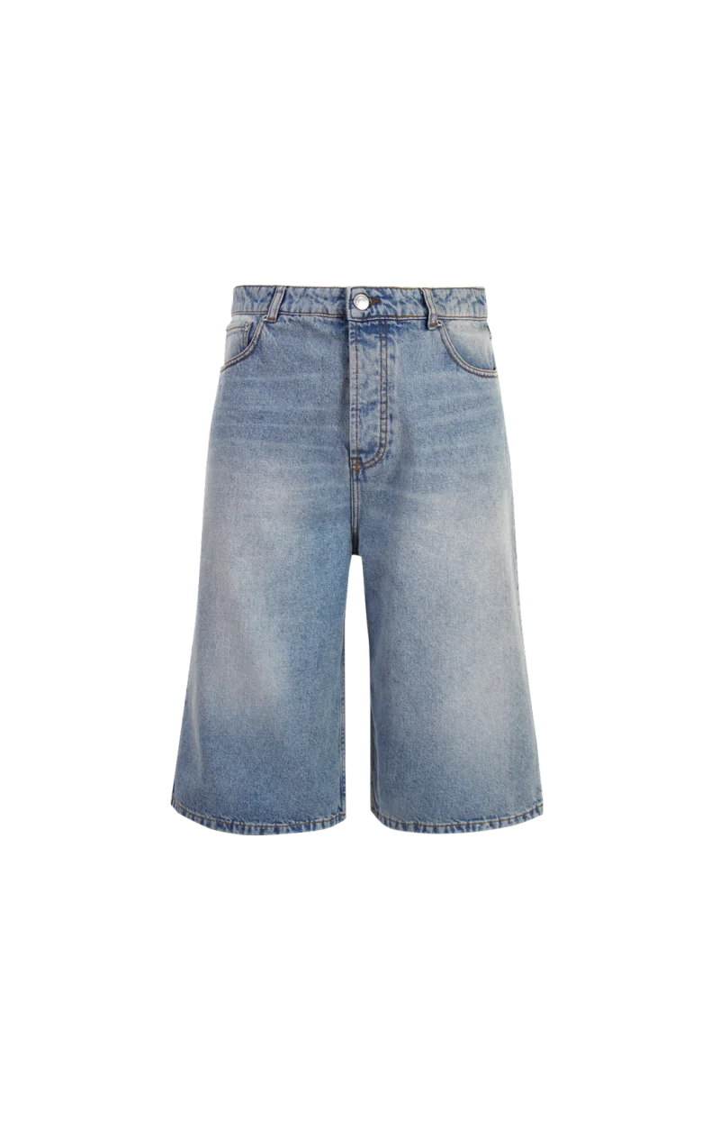 Blue Cotton Large Fit Bermuda Shorts