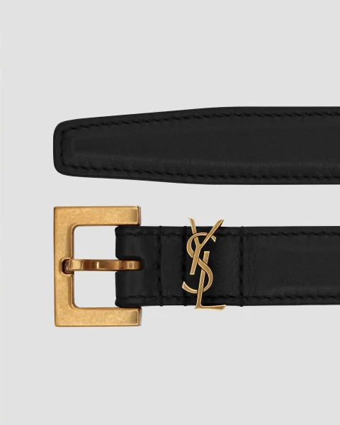 Cassandre Thin Belt with Square Buckle in Box Saint Laurent Leather — снимка 2