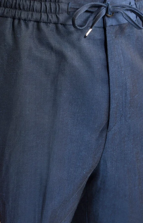 Blue Wool and Linen Jogger Trousers — снимка 2