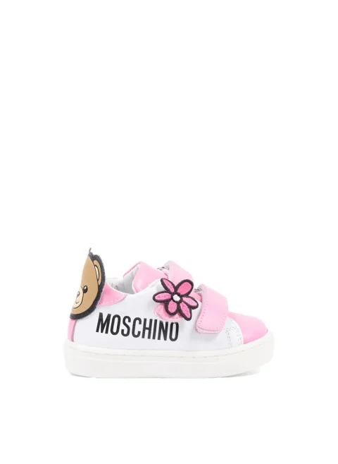 Кожени кецове с флорален мотив Moschino Kids