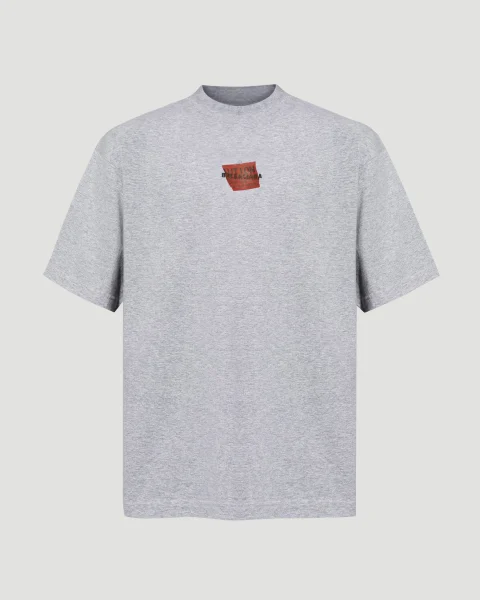 Taped Balenciaga Back T-Shirt Medium Fit in Heather Grey