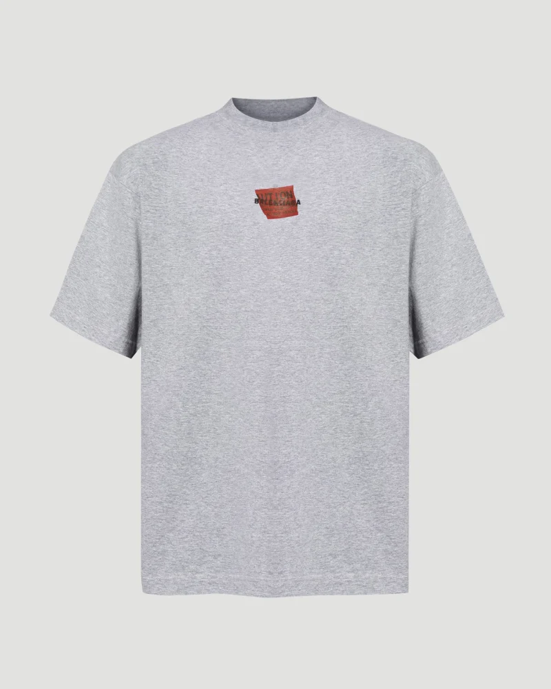Taped Balenciaga Back T-Shirt Medium Fit in Heather Grey