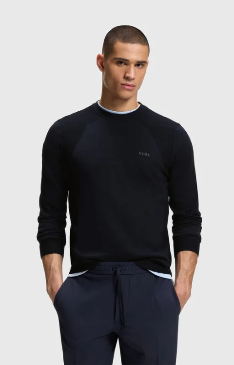 Тъмносин пуловер от памучен бленд