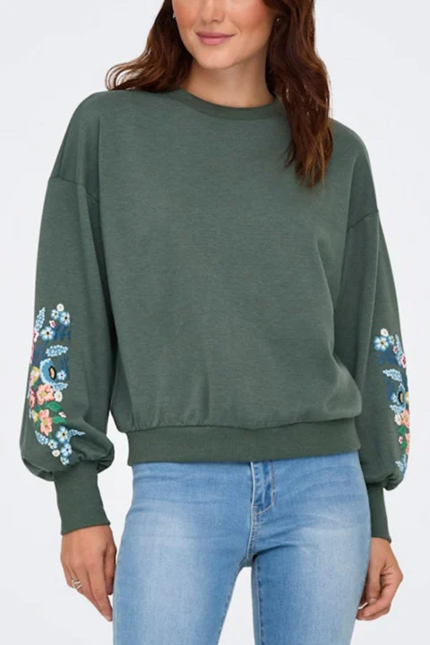 Суичър Onlbrooke L/S O-Neck Flower 15216364 18-5606 TCX balsam green — снимка 2