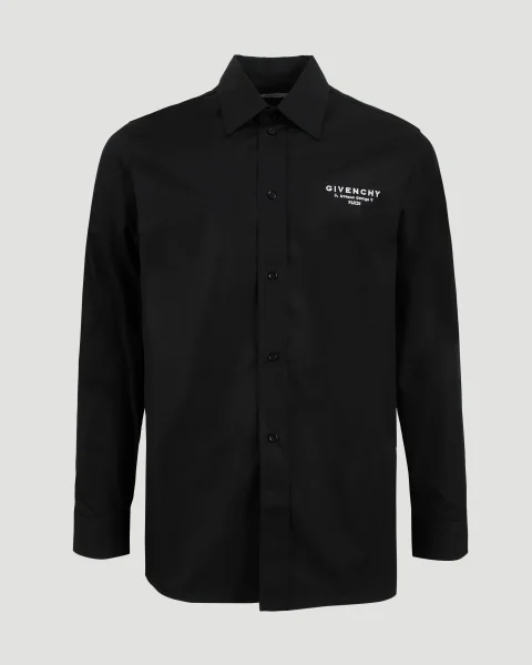 Black Poplin Shirt with Logo Embroidery