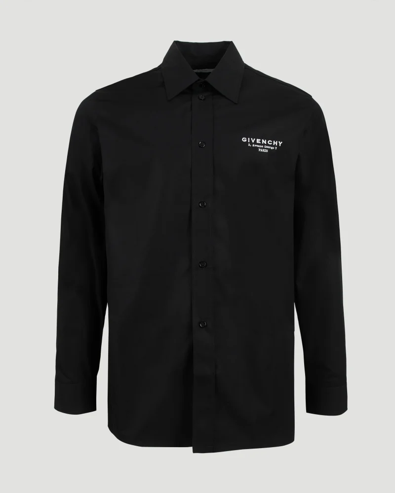 Black Poplin Shirt with Logo Embroidery