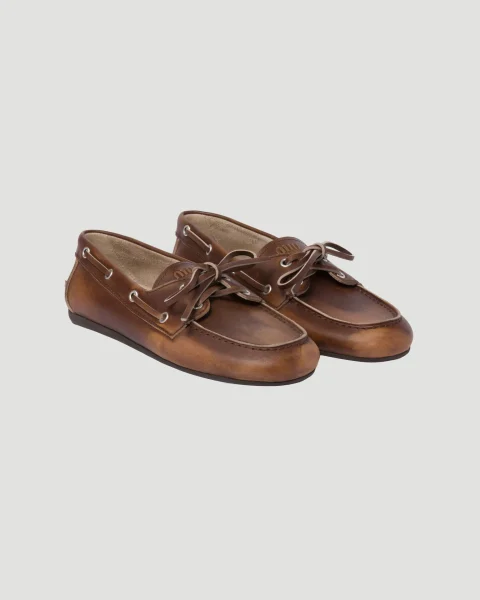 Unlined Bleached Leather Boat Shoes — снимка 3