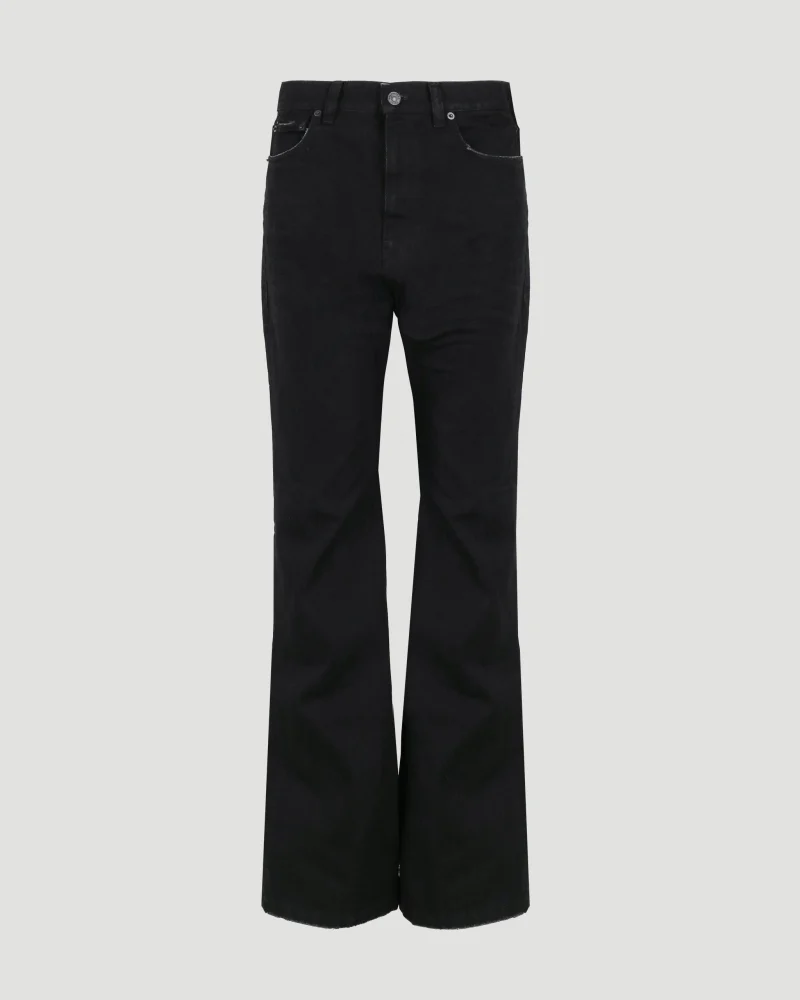 Flared Trousers in Black Japanese Denim