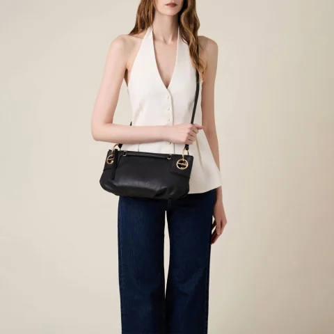 Дамска черна чанта London Shoulder Small BORBONESE — снимка 7