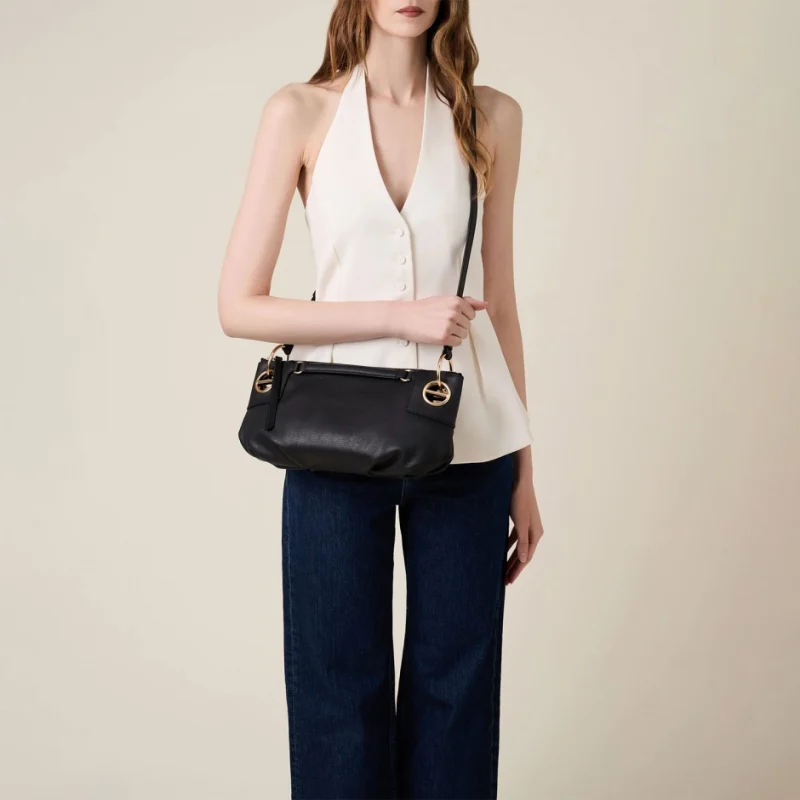 Дамска черна чанта London Shoulder Small BORBONESE — снимка 7