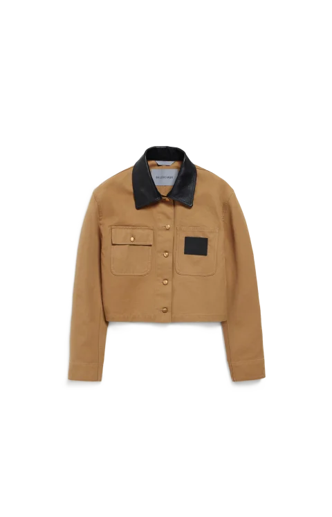 Cropped Workwear Jacket in Beige