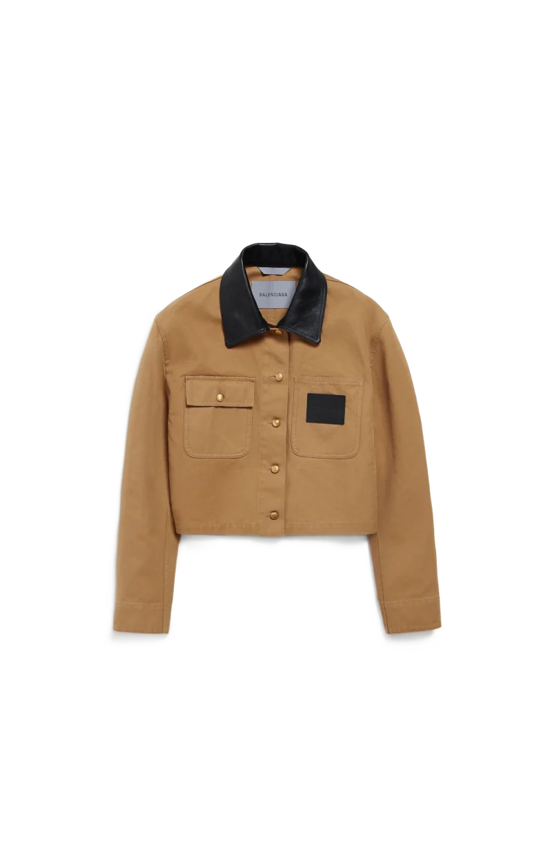 Cropped Workwear Jacket in Beige