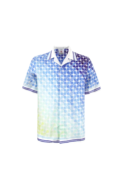 Gradient Tennis Tile Short Sleeve Silk Shirt