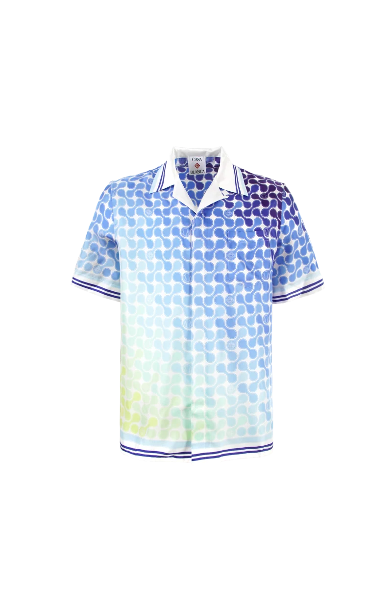 Gradient Tennis Tile Short Sleeve Silk Shirt