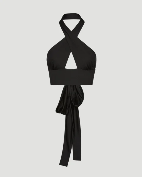 Crisscross Swim Bra with Tie-Back in Black
