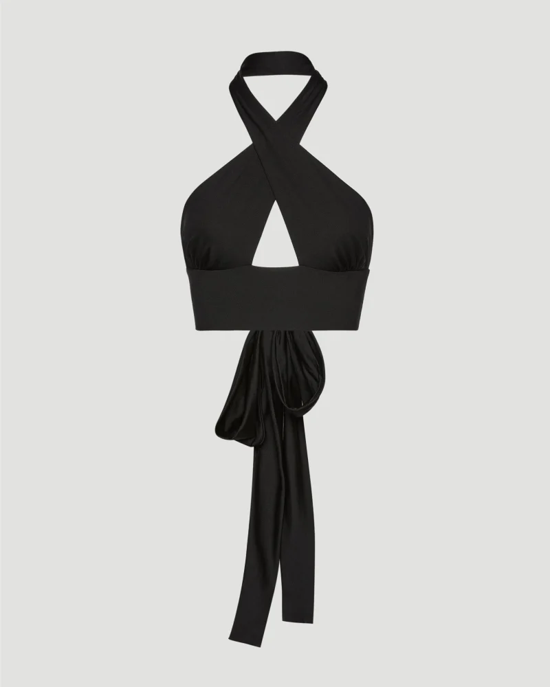 Crisscross Swim Bra with Tie-Back in Black