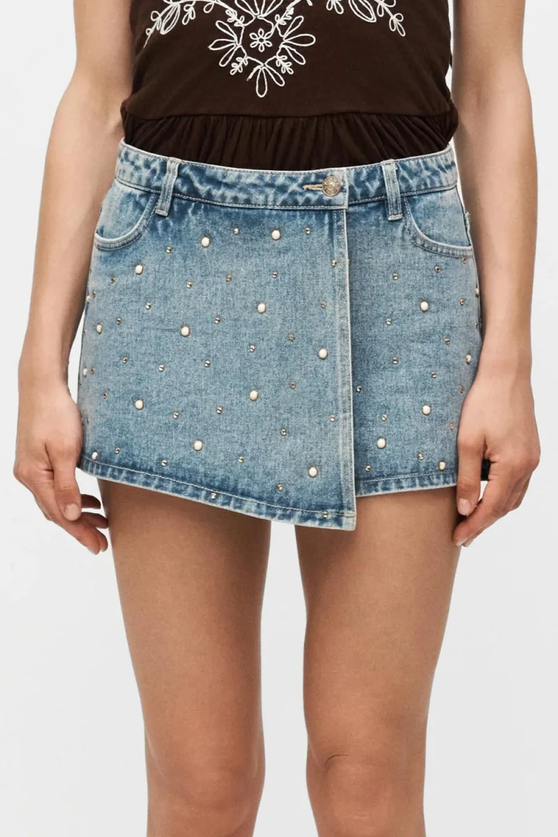 Пола Onltexas Studded RegSkort Bj 15371189 BS 541 light medium blue denim — снимка 2
