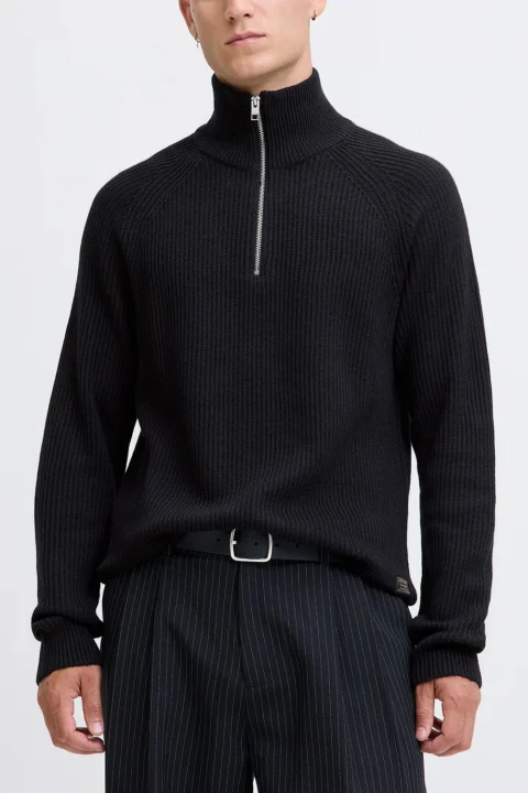 Плетено Jjpannel Knit Half Zip 12278919 C-N10 black — снимка 2