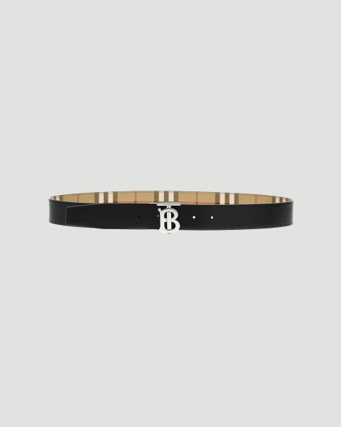Reversible Check TB Belt in Archive Beige/Silver — снимка 3