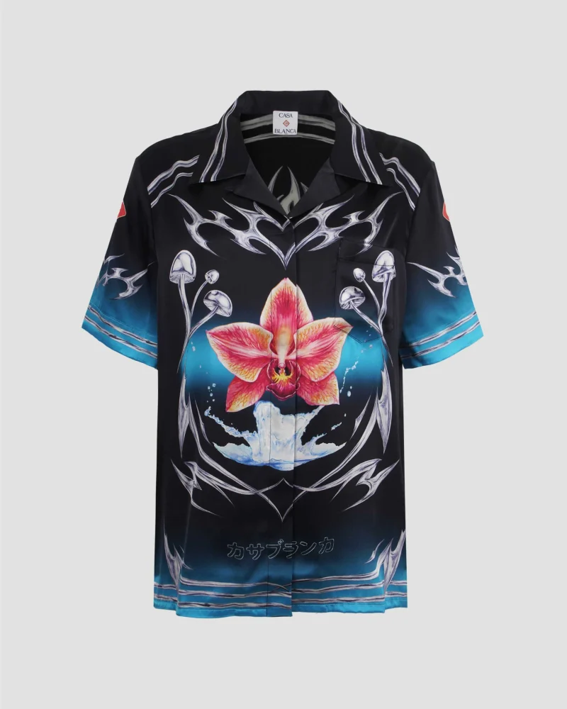 Blades Short Sleeve Silk Satin Shirt