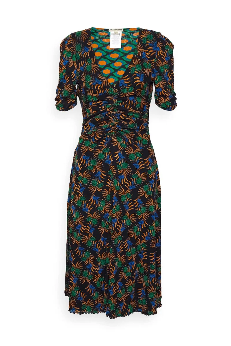 Рокли Dvf Koren Reversible Dress DVFDS3Q004FBCGC B2359 floral black/ cube geo caramel