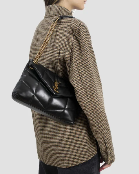 Puffer Medium in Black Lambskin with Bronze-Tone Hardware — снимка 2