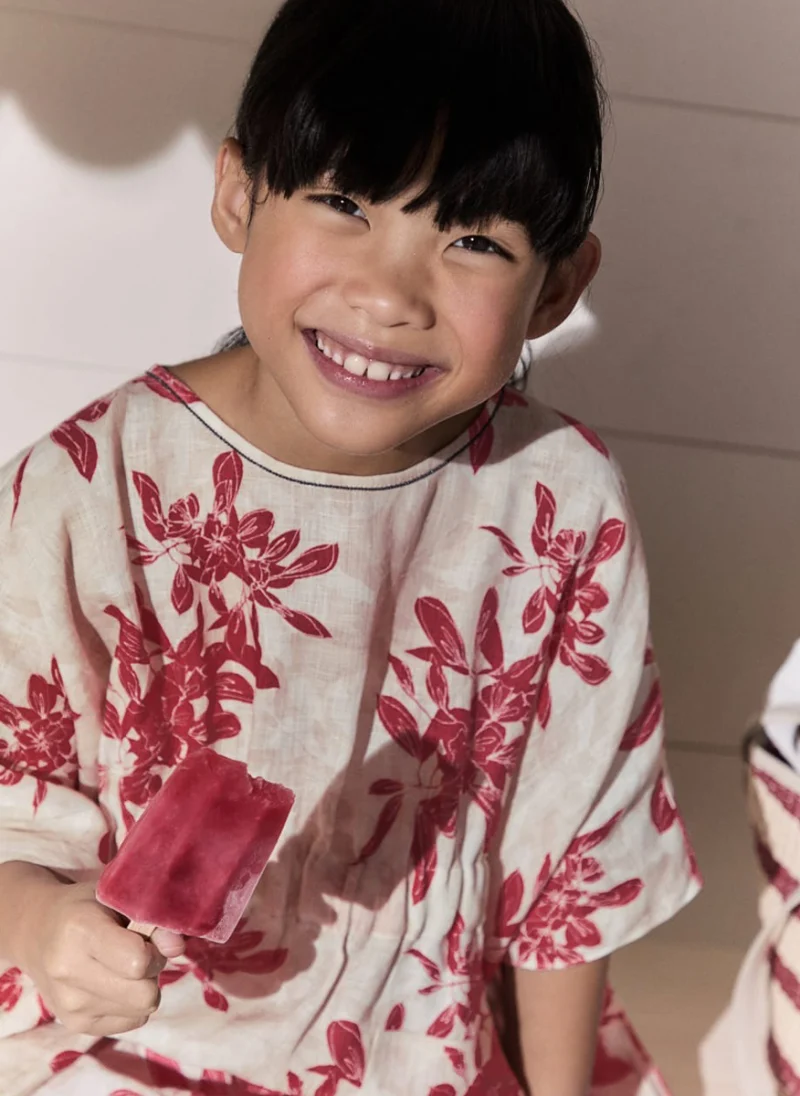 Къси панталони от лен с флорален принт Brunello Cucinelli Kids 8-10 — снимка 3