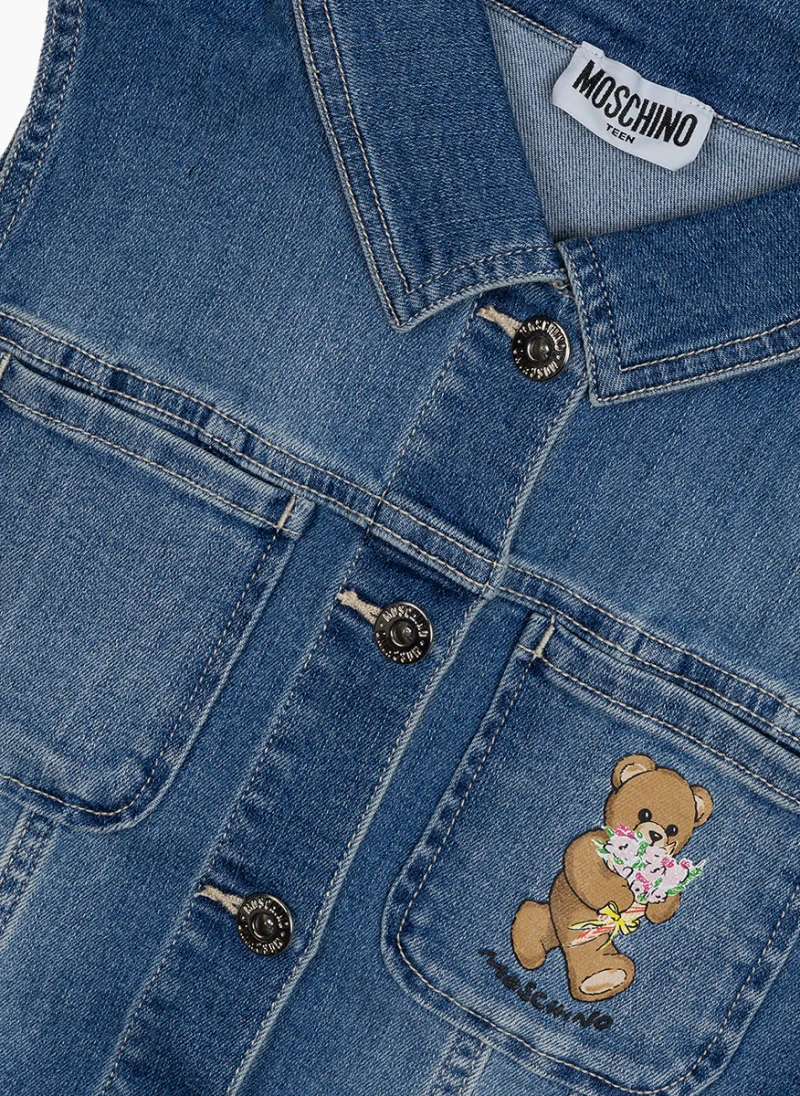 Елек от деним с принт Moschino Kids — снимка 3