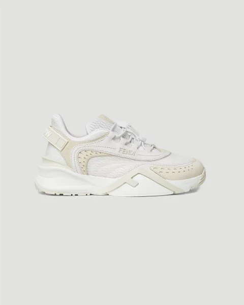 Fendi Flow Sneakers in White Mesh and Suede