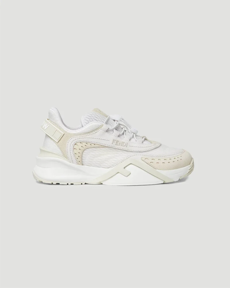 Fendi Flow Sneakers in White Mesh and Suede
