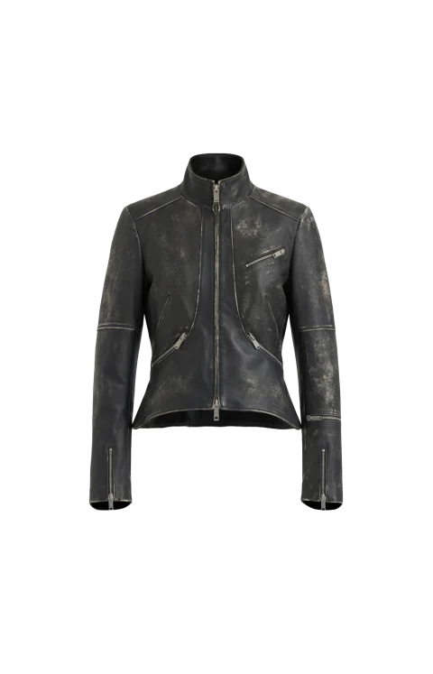 Brushed Leather Cropped Jacket in Black