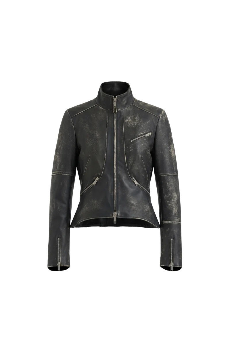 Brushed Leather Cropped Jacket in Black