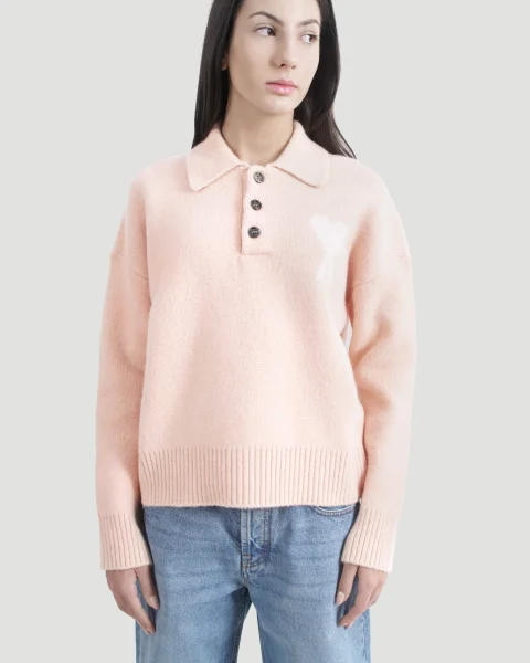 Alpaca Ami de Coeur Polo Sweater in Powder — снимка 2