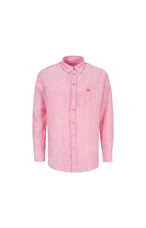 Striped Linen Button-Down Shirt with Pegaso Logo