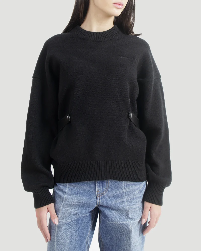 Crewneck Pullover in Black Wool Blend