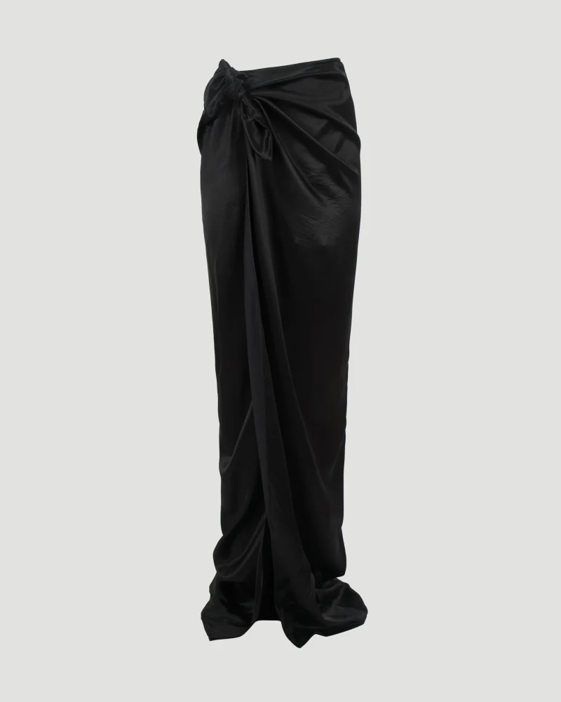 Satin Wrap Skirt in Black