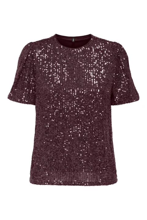 Top Onlana S/S Loose Sequins Jrs 15333850 19-2118 TCX winetasting