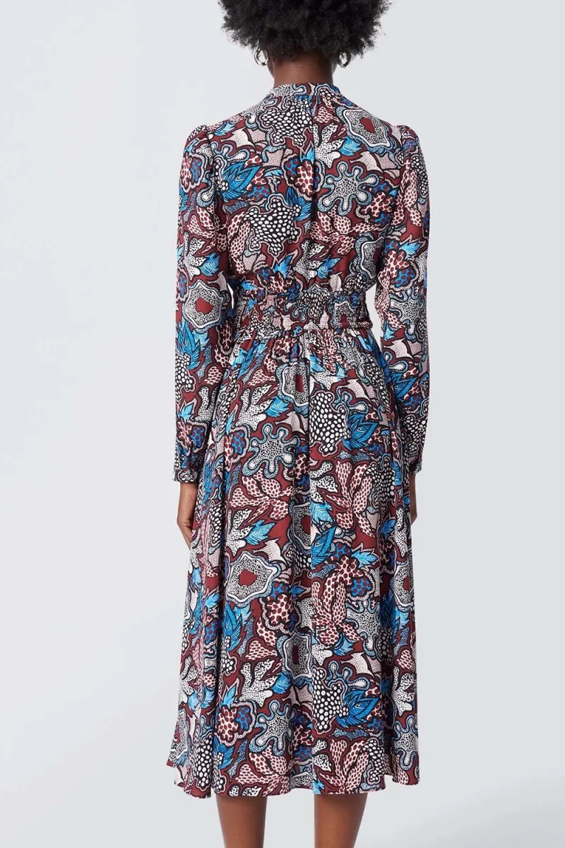 Рокли Dvf Erica L/S Dress DVFDL3Q002FLPWP B2362 floral patch wine pink — снимка 2
