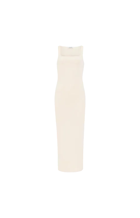 Silk Knit Bodycon Dress in Ecru