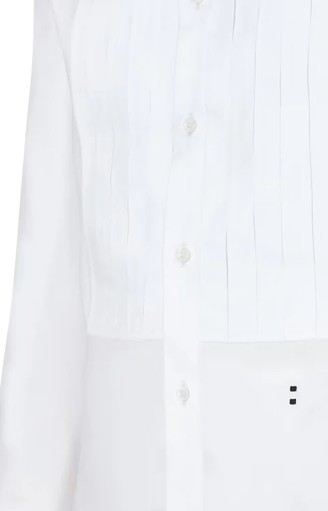 Pleated Poplin Shirt in White — снимка 2