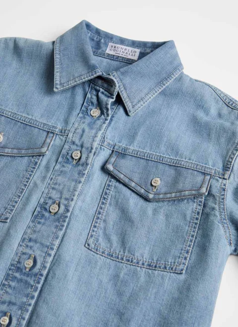 Риза от деним с монили Brunello Cucinelli Kids 8-10 — снимка 3